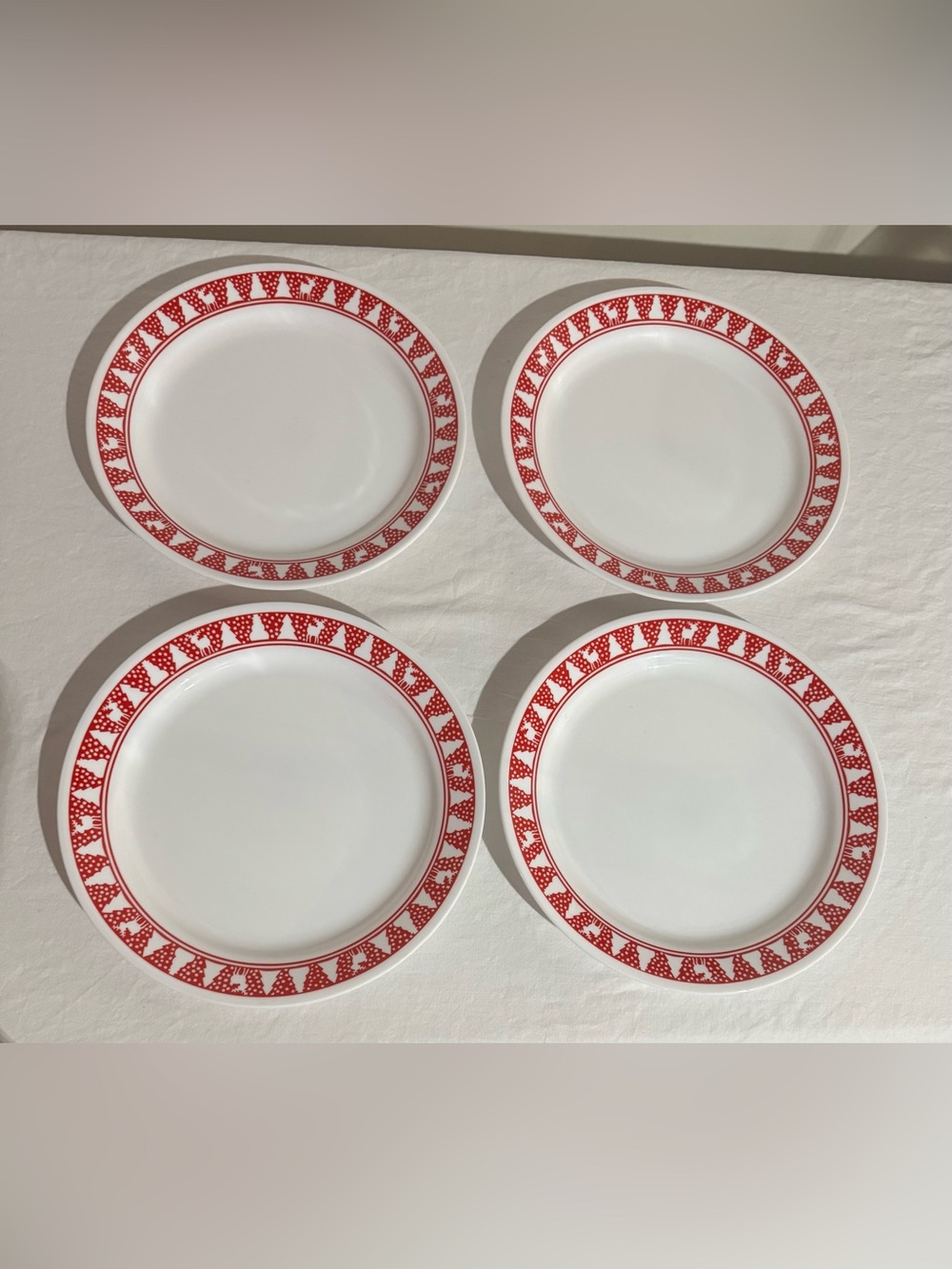 Vintage Corelle Dinner plates set of 4 winter festival snowman tree moose